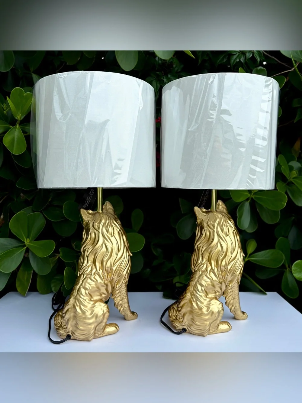 Rachel Zoe Gold Collie Dog Lamp Lassie Shepard 25” (on right) Figure Statue